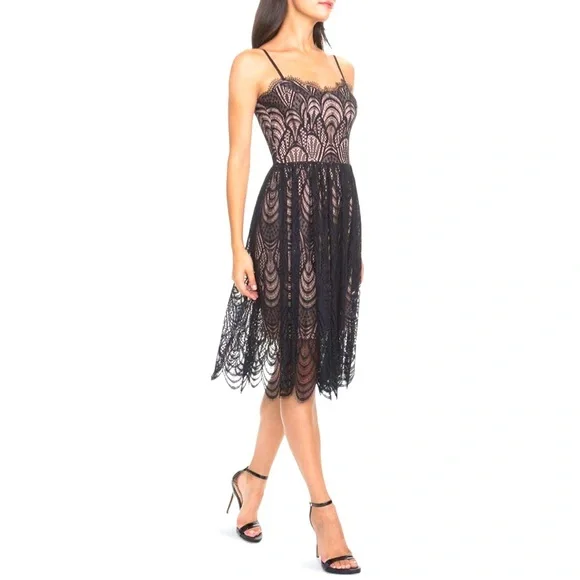 open lace back dress Dress The Population Women's Francesca Plunge Sweetheart Neck Cocktail Minidress - Black main image 1